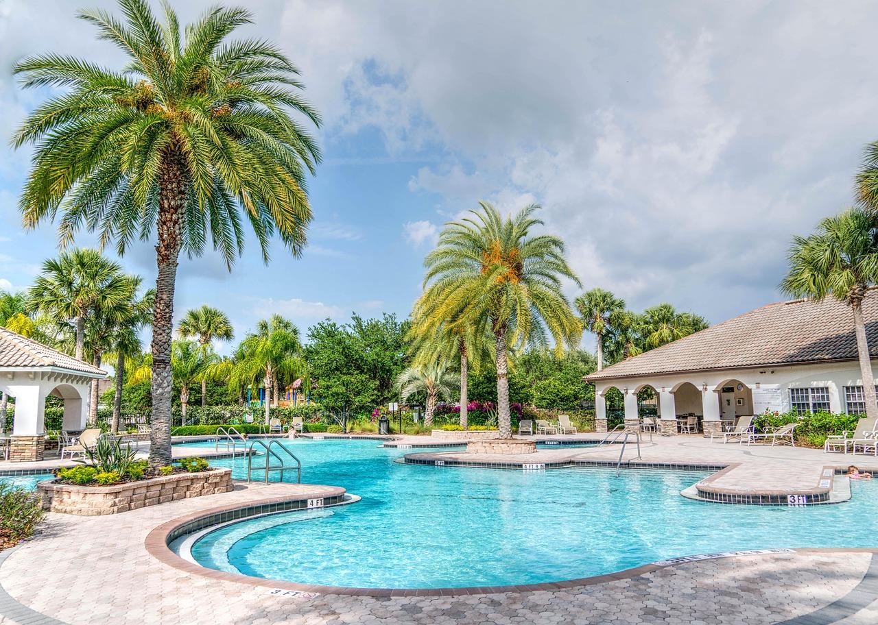 Backyard with pool and clean landscaping